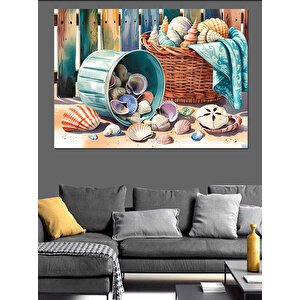 Deniz Kabukları Sepeti Dekoratif Kanvas - Mdf Ahşap Tablo 70x100 cm