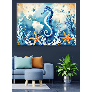 Deniz Temalı Mavi Denizatı Dekoratif Kanvas - Mdf Ahşap Tablo 50x70 cm