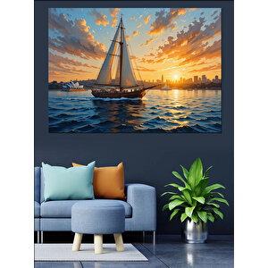 Günbatımında Yelkenli Deniz Manzarası Dekoratif Kanvas - Mdf Ahşap Tablo 70x100 cm