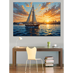 Günbatımında Yelkenli Deniz Manzarası Dekoratif Kanvas - Mdf Ahşap Tablo 70x100 cm