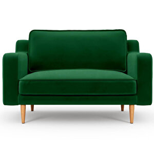 Klem Slim Loveseat Ahşap Ayak - Kadife Zümrüt Yeşili