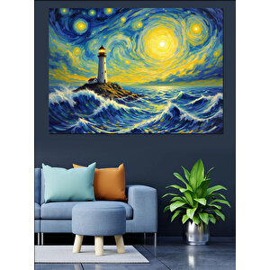 Van Gogh Tarzı Deniz Feneri Dekoratif Kanvas - Mdf Ahşap Tablo