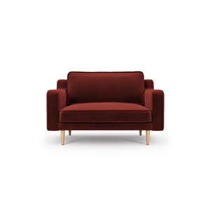 Klem Slim Loveseat Ahşap Ayak - Kadife Paslı Kırmızı