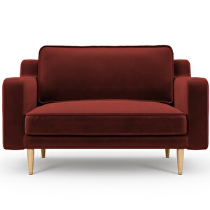 Klem Slim Loveseat Ahşap Ayak - Kadife Paslı Kırmızı