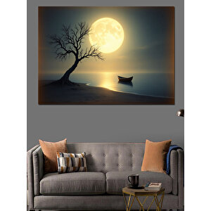 Ayışığında Terk Edilmiş Kayık Dekoratif Kanvas - Mdf Ahşap Tablo 100x140 cm