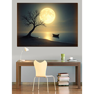 Ayışığında Terk Edilmiş Kayık Dekoratif Kanvas - Mdf Ahşap Tablo 100x140 cm