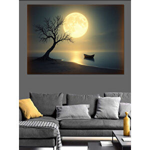 Ayışığında Terk Edilmiş Kayık Dekoratif Kanvas - Mdf Ahşap Tablo 100x140 cm