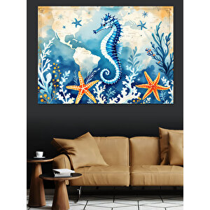 Deniz Temalı Mavi Denizatı Dekoratif Kanvas - Mdf Ahşap Tablo 70x100 cm