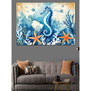 Deniz Temalı Mavi Denizatı Dekoratif Kanvas - Mdf Ahşap Tablo 70x100 cm