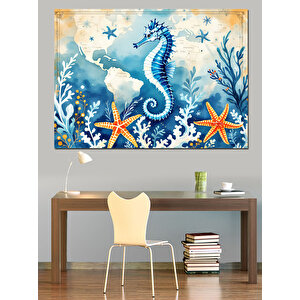 Deniz Temalı Mavi Denizatı Dekoratif Kanvas - Mdf Ahşap Tablo