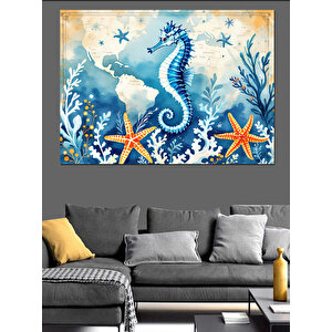Deniz Temalı Mavi Denizatı Dekoratif Kanvas - Mdf Ahşap Tablo