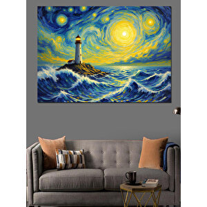 Van Gogh Tarzı Deniz Feneri Dekoratif Kanvas - Mdf Ahşap Tablo