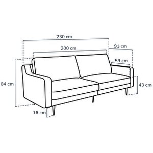 Klem Slim Üçlü Koltuk Large Ahşap Ayak - Keten Çakıl