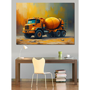 Beton Mikseri Çizimi Dekoratif Kanvas - Mdf Ahşap Tablo 70x100 cm