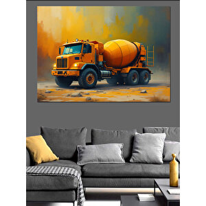 Beton Mikseri Çizimi Dekoratif Kanvas - Mdf Ahşap Tablo 70x100 cm
