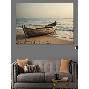 Sahilde Yalnız Kayık Dekoratif Kanvas - Mdf Ahşap Tablo 70x100 cm