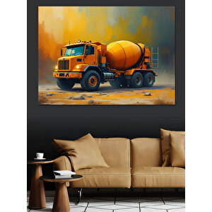 Beton Mikseri Çizimi Dekoratif Kanvas - Mdf Ahşap Tablo