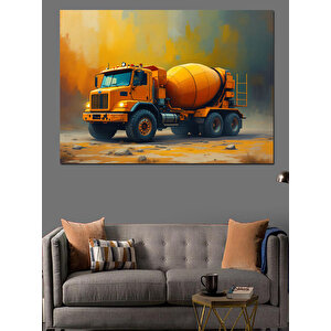 Beton Mikseri Çizimi Dekoratif Kanvas - Mdf Ahşap Tablo 100x140 cm