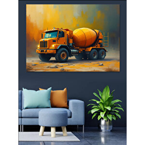 Beton Mikseri Çizimi Dekoratif Kanvas - Mdf Ahşap Tablo