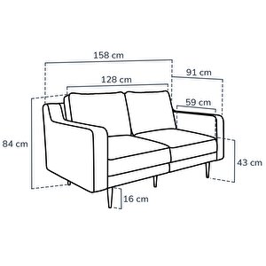 Klem Slim İkili Modüler Koltuk Ahşap Ayak - Kadife