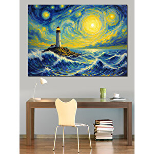 Van Gogh Tarzı Deniz Feneri Dekoratif Kanvas - Mdf Ahşap Tablo 100x140 cm