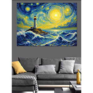 Van Gogh Tarzı Deniz Feneri Dekoratif Kanvas - Mdf Ahşap Tablo 100x140 cm