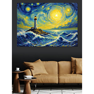 Van Gogh Tarzı Deniz Feneri Dekoratif Kanvas - Mdf Ahşap Tablo 100x140 cm