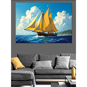 Yelkenli Mavi Deniz Dekoratif Kanvas - Mdf Ahşap Tablo 35x50 cm