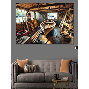 Eski Ahşap Tekne Ve Atölye Dekoratif Kanvas - Mdf Ahşap Tablo 50x70 cm