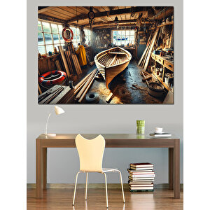 Eski Ahşap Tekne Ve Atölye Dekoratif Kanvas - Mdf Ahşap Tablo 50x70 cm