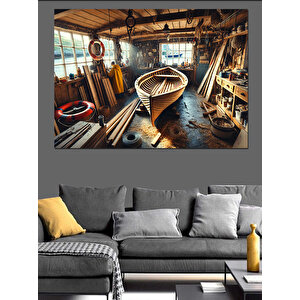 Eski Ahşap Tekne Ve Atölye Dekoratif Kanvas - Mdf Ahşap Tablo 50x70 cm
