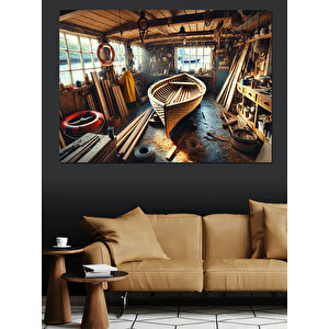 Eski Ahşap Tekne Ve Atölye Dekoratif Kanvas - Mdf Ahşap Tablo