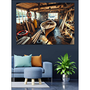 Eski Ahşap Tekne Ve Atölye Dekoratif Kanvas - Mdf Ahşap Tablo