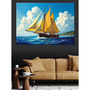 Yelkenli Mavi Deniz Dekoratif Kanvas - Mdf Ahşap Tablo 100x140 cm