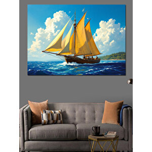 Yelkenli Mavi Deniz Dekoratif Kanvas - Mdf Ahşap Tablo