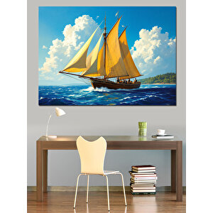 Yelkenli Mavi Deniz Dekoratif Kanvas - Mdf Ahşap Tablo