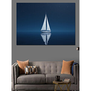 Gece Yelkenlisi Minimal Çizim Dekoratif Kanvas - Mdf Ahşap Tablo