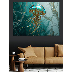 Zümrüt Renkli Denizanası İllüstrasyonu Dekoratif Kanvas - Mdf Ahşap Tablo