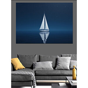 Gece Yelkenlisi Minimal Çizim Dekoratif Kanvas - Mdf Ahşap Tablo 35x50 cm