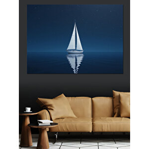 Gece Yelkenlisi Minimal Çizim Dekoratif Kanvas - Mdf Ahşap Tablo 35x50 cm