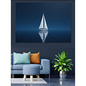 Gece Yelkenlisi Minimal Çizim Dekoratif Kanvas - Mdf Ahşap Tablo 35x50 cm
