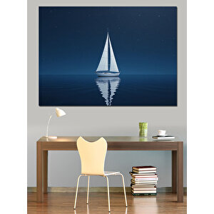 Gece Yelkenlisi Minimal Çizim Dekoratif Kanvas - Mdf Ahşap Tablo
