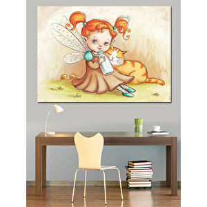 Peri Kız Çizimi Dekoratif Kanvas - Mdf Ahşap Tablo 50x70 cm