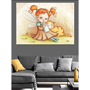 Peri Kız Çizimi Dekoratif Kanvas - Mdf Ahşap Tablo 50x70 cm