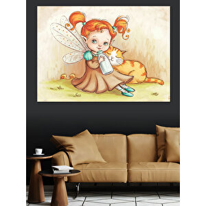 Peri Kız Çizimi Dekoratif Kanvas - Mdf Ahşap Tablo 50x70 cm