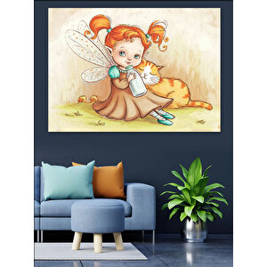 Peri Kız Çizimi Dekoratif Kanvas - Mdf Ahşap Tablo
