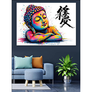 Rahatlamış Renkli Buda Çizimi Dekoratif Kanvas - Mdf Ahşap Tablo