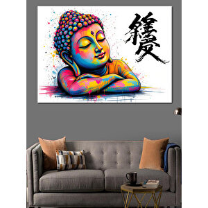 Rahatlamış Renkli Buda Çizimi Dekoratif Kanvas - Mdf Ahşap Tablo