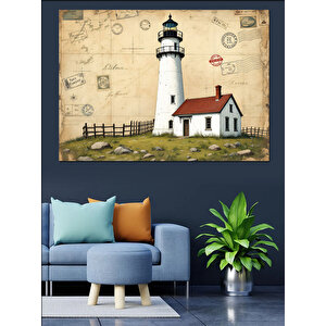 Eski Tarz Deniz Feneri Dekoratif Kanvas - Mdf Ahşap Tablo 50x70 cm
