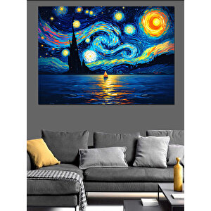 Yıldızlı Gece Ve Yelkenli Dekoratif Kanvas - Mdf Ahşap Tablo